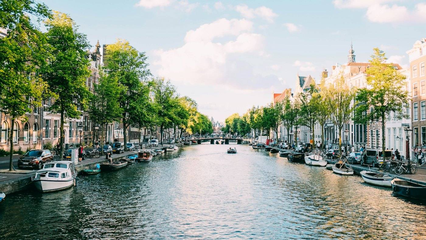 Boats along an Amsterdam canal