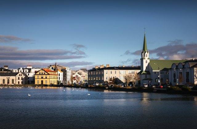 Reykjavik waterfront with church steeple