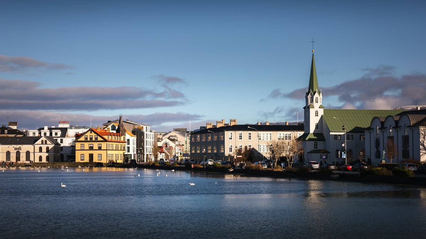 Reykjavik waterfront with church steeple